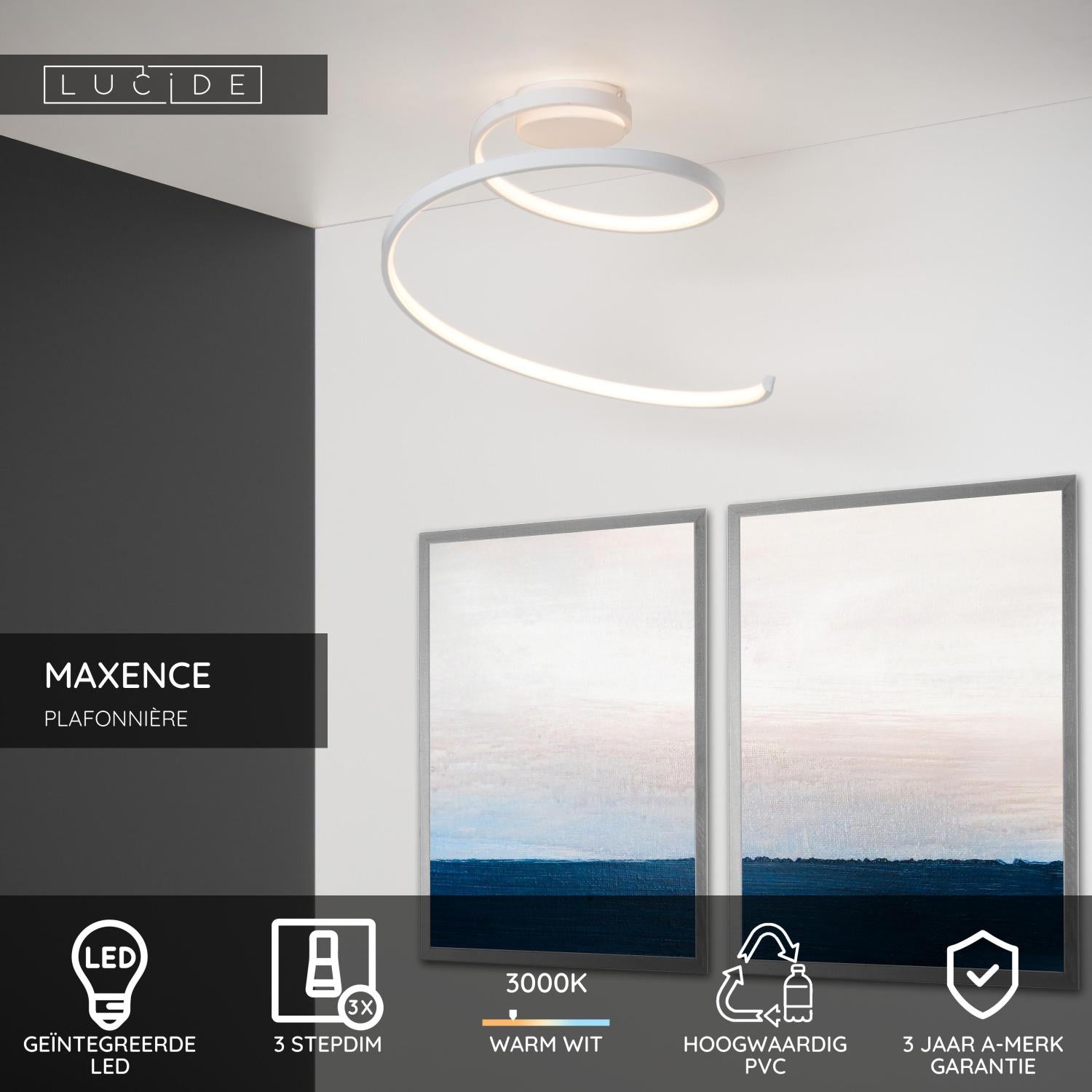 MAXENCE - Plafonnière - Ø 46 cm - LED 3 StepDim - 1x24W 3000K - Wit