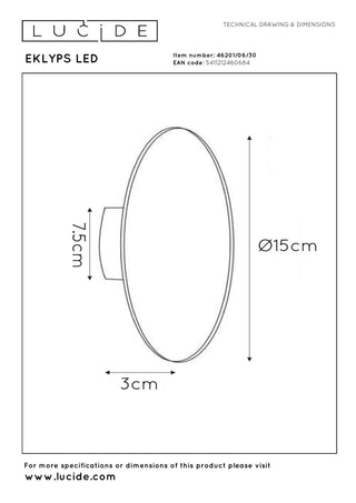 EKLYPS LED - Applique murale - Ø 15 cm - LED - 1x7W 3000K - Noir