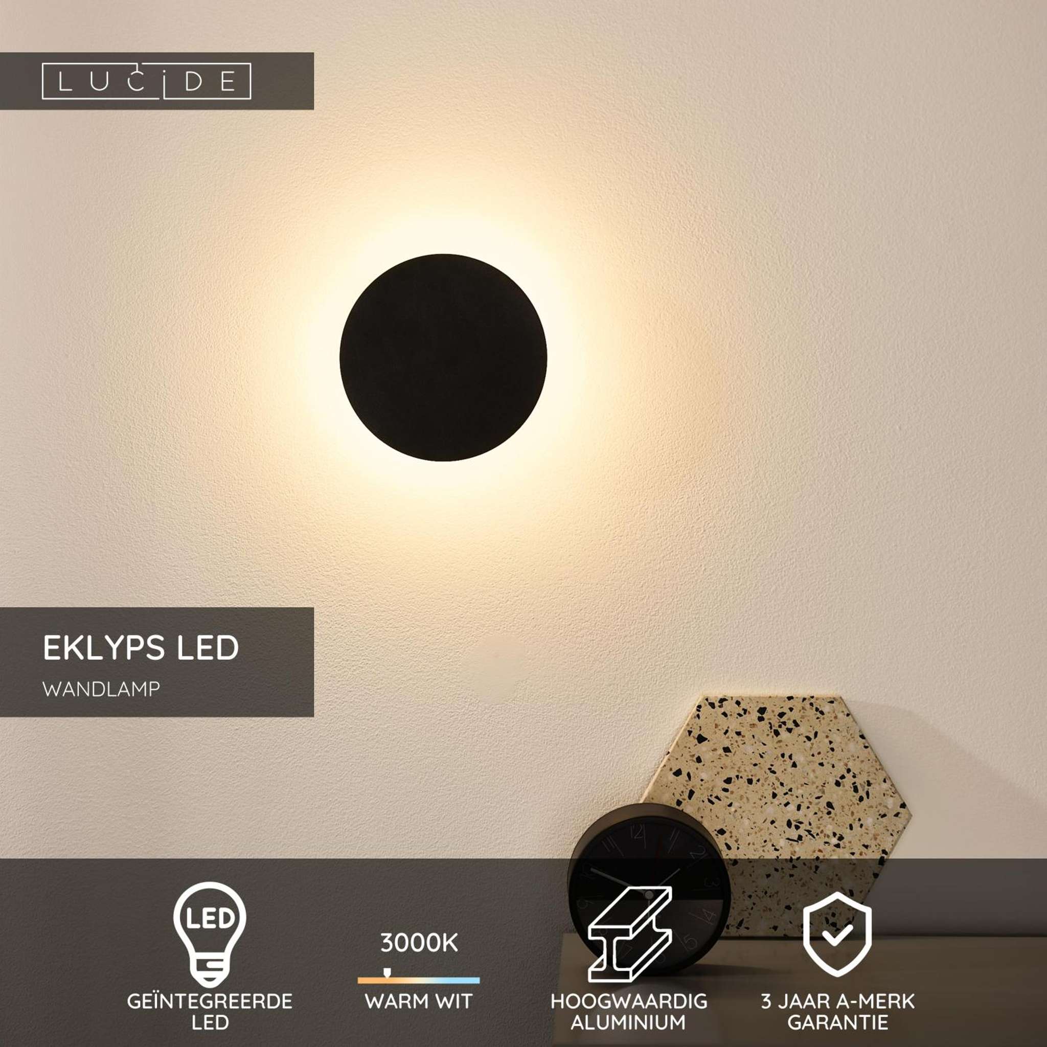 EKLYPS LED - Applique murale - Ø 15 cm - LED - 1x7W 3000K - Noir
