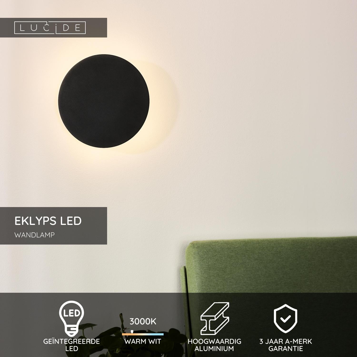 EKLYPS LED - Applique murale - Ø 25 cm - LED - 1x9W 3000K - Noir
