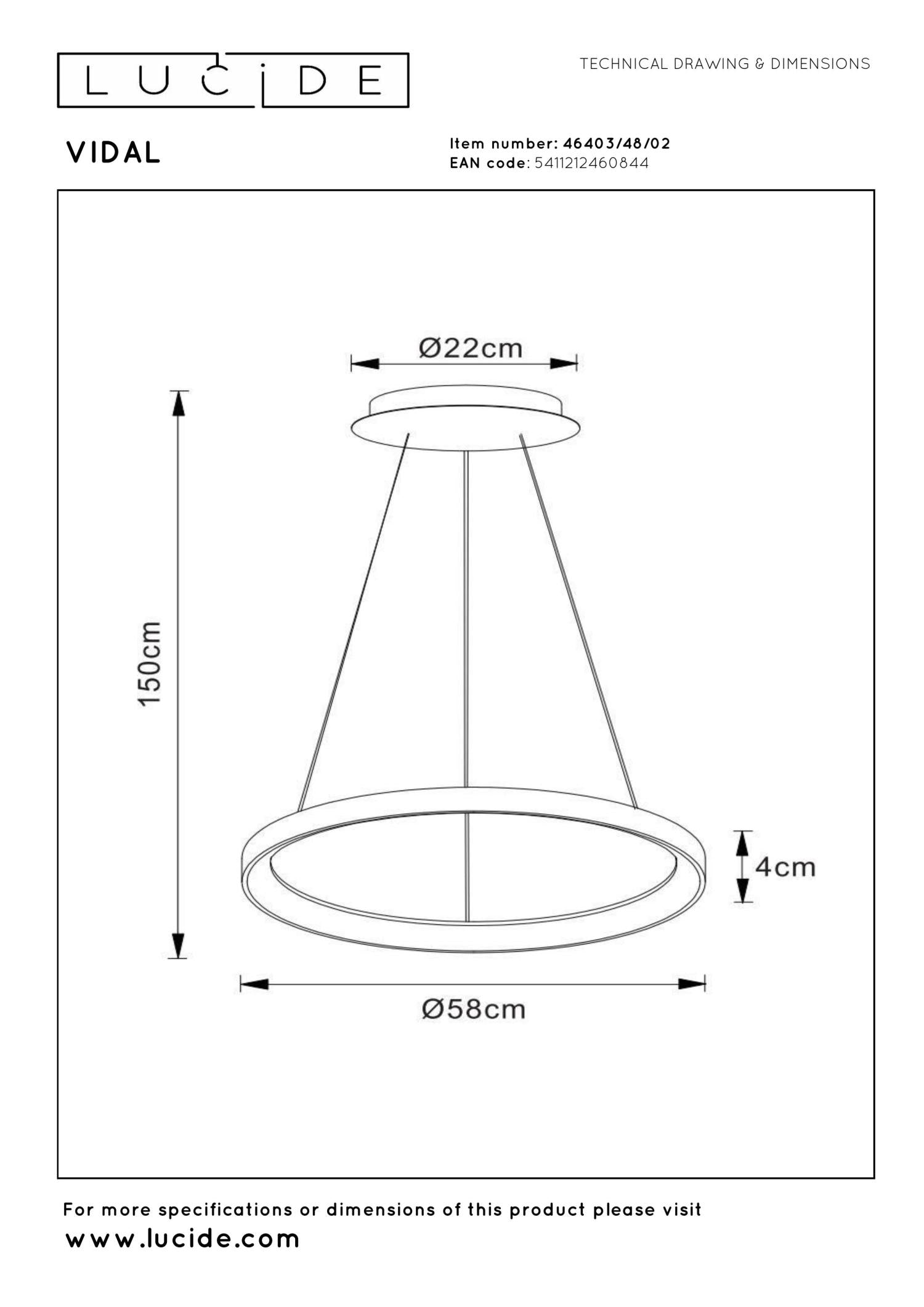VIDAL - Pendant light - Ø 58 cm - LED Dimmable - 1x48W 2700K - Matt Gold / Brass