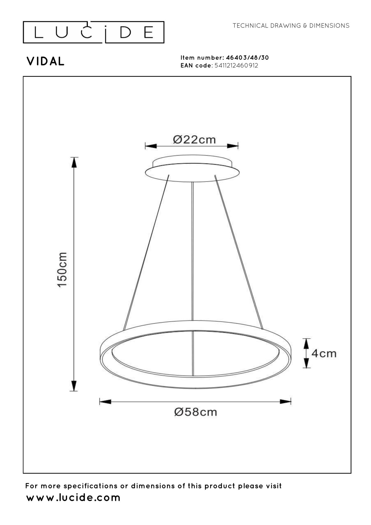 VIDAL - Pendant light - Ø 58 cm - LED Dimmable - 1x48W 2700K - Black