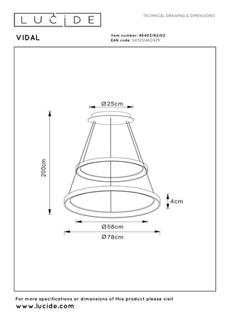 VIDAL - Hanglamp - Ø 78 cm - LED Dimb. - 1x92W 2700K - Mat Goud / Messing