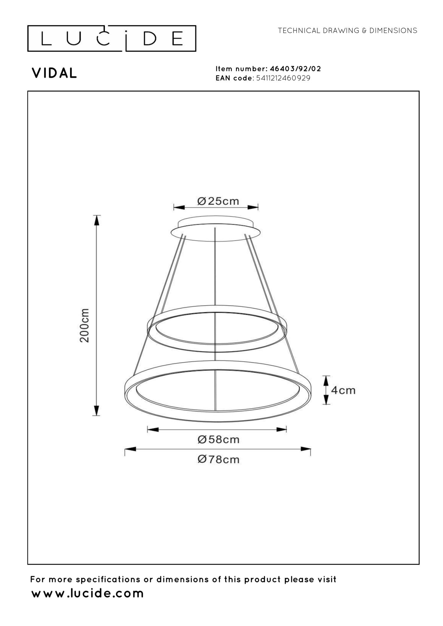 VIDAL - Hanglamp - Ø 78 cm - LED Dimb. - 1x92W 2700K - Mat Goud / Messing