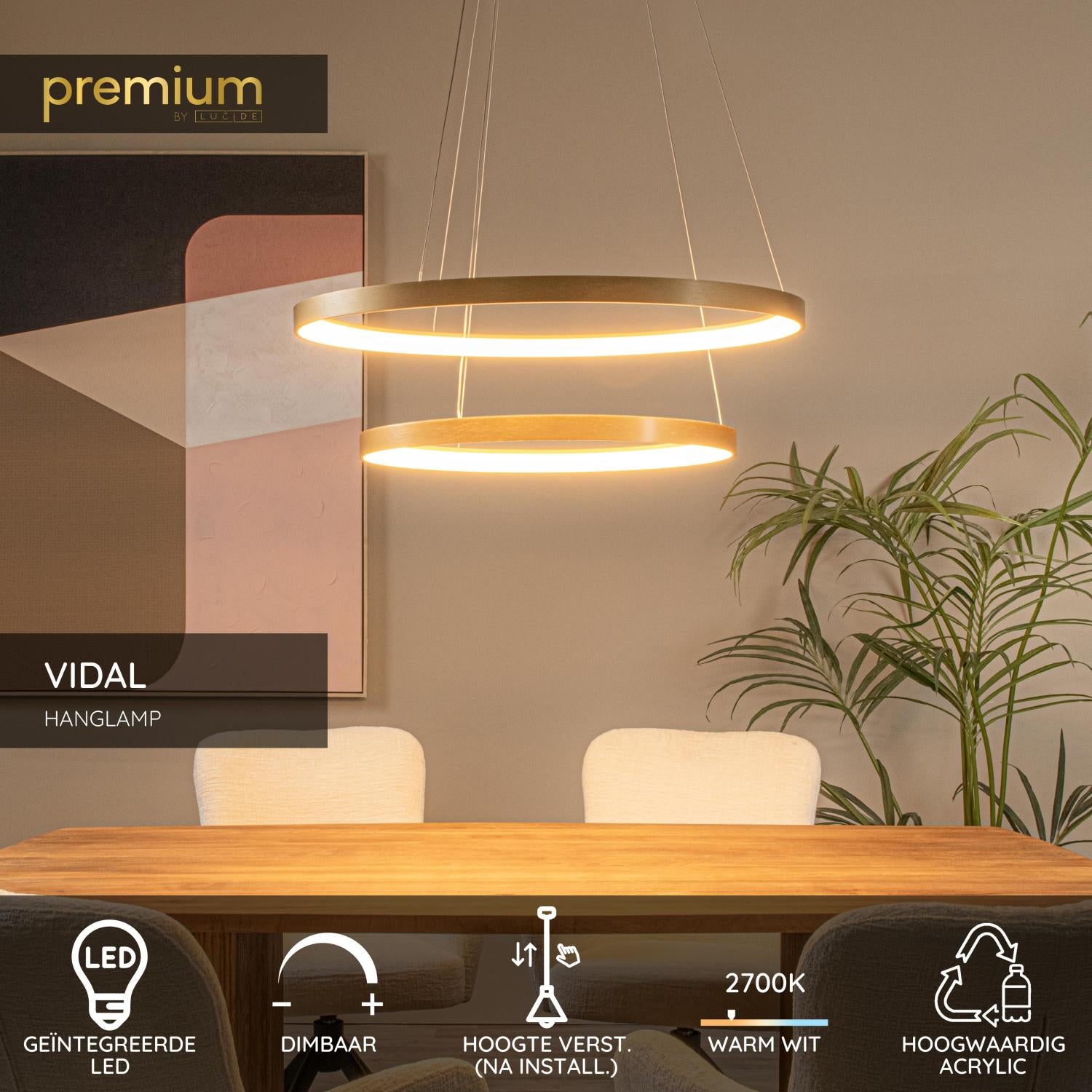 VIDAL - Suspension - Ø 78 cm - LED Dimmable - 1x92W 2700K - Or mat / Laiton