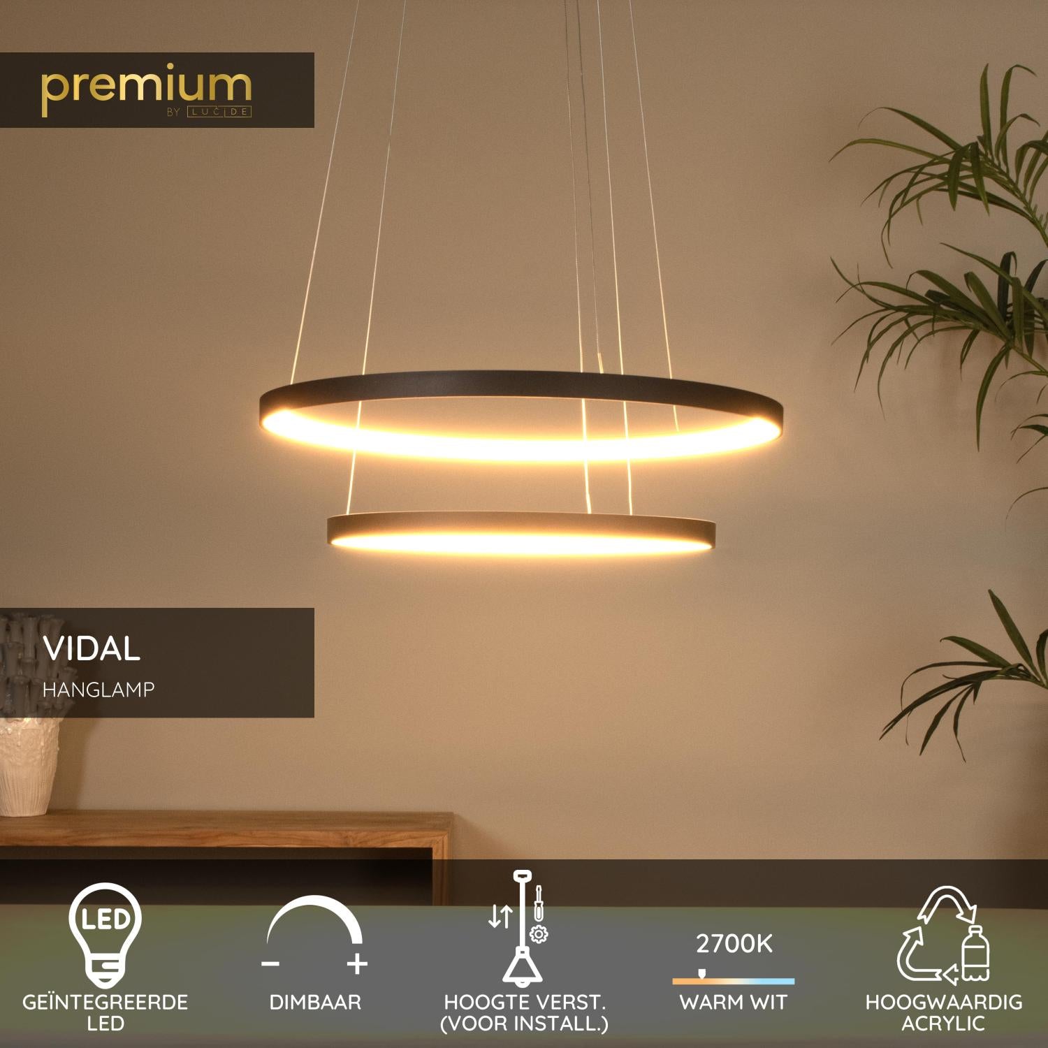 VIDAL - Suspension - Ø 78 cm - LED Dimmable - 1x92W 2700K - Noir