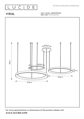 VIDAL - Hanglamp - Ø 78 cm - LED Dimb. - 1x120W 2700K - Mat Goud / Messing