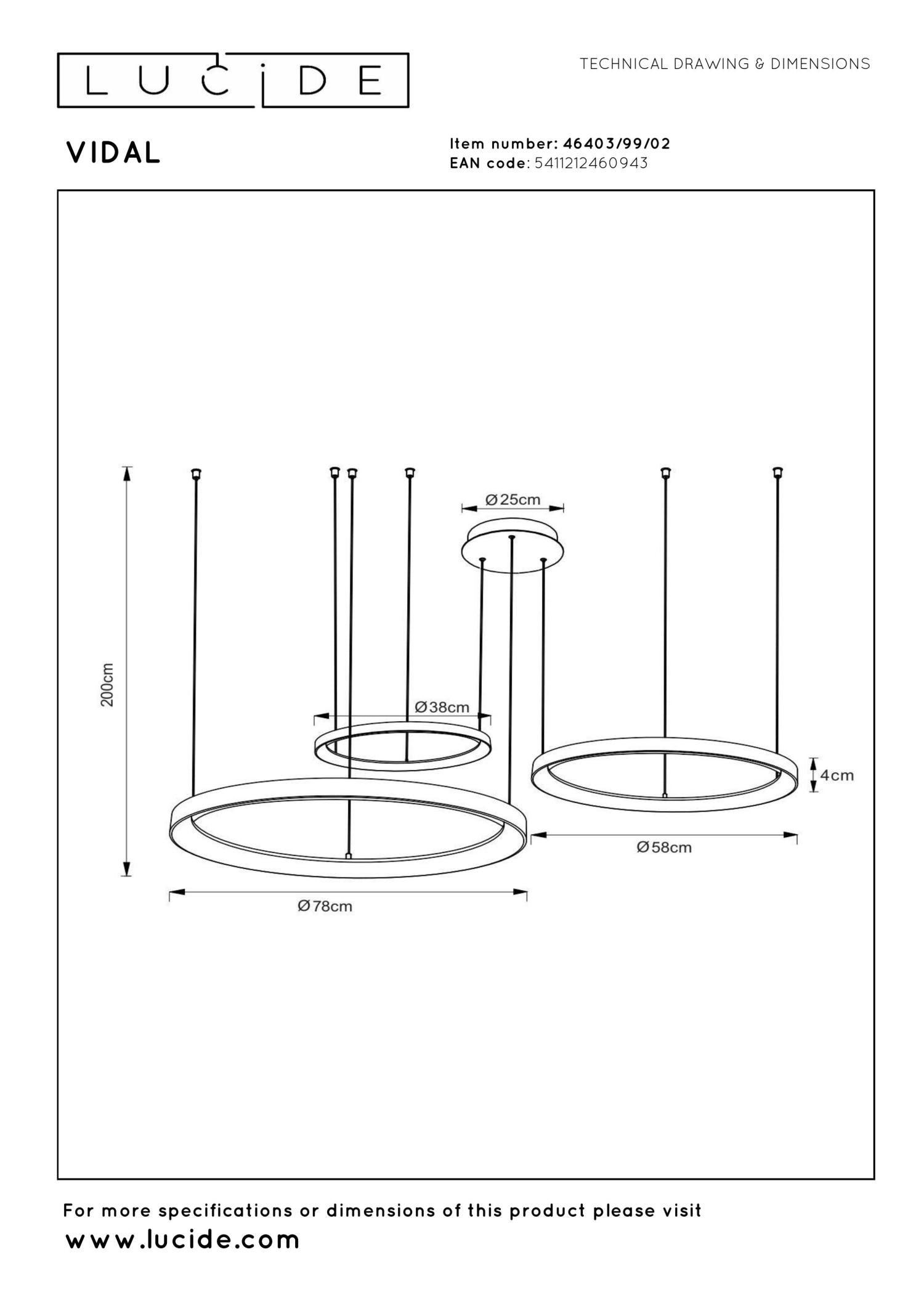 VIDAL - Hanglamp - Ø 78 cm - LED Dimb. - 1x120W 2700K - Mat Goud / Messing