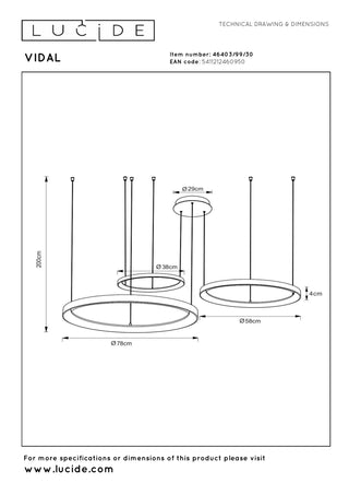 VIDAL - Suspension - Ø 78 cm - LED Dimmable - 1x120W 2700K - Noir