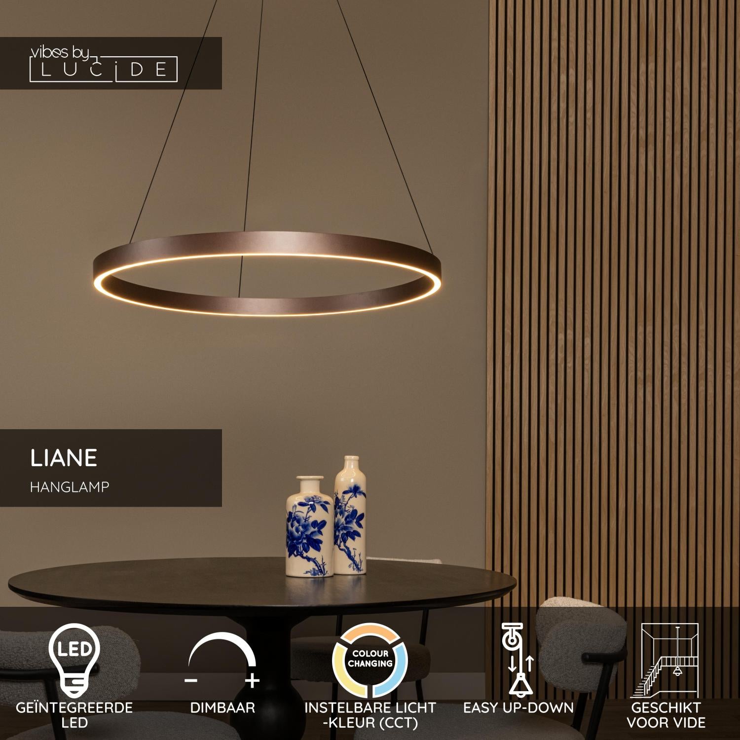LIANE - Suspension - Ø 80 cm - LED Var. - CCT - 2x36W 2700K/4000K - Adapté aux plafonds hauts - Brun rouille | Vibes