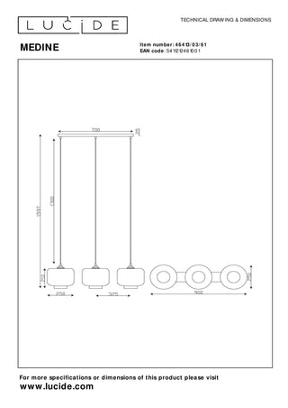 MEDINE - Hanglamp - 3xE27 - Opaal