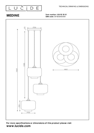 MEDINE - Hanglamp - Ø 46 cm - 3xE27 - Opaal