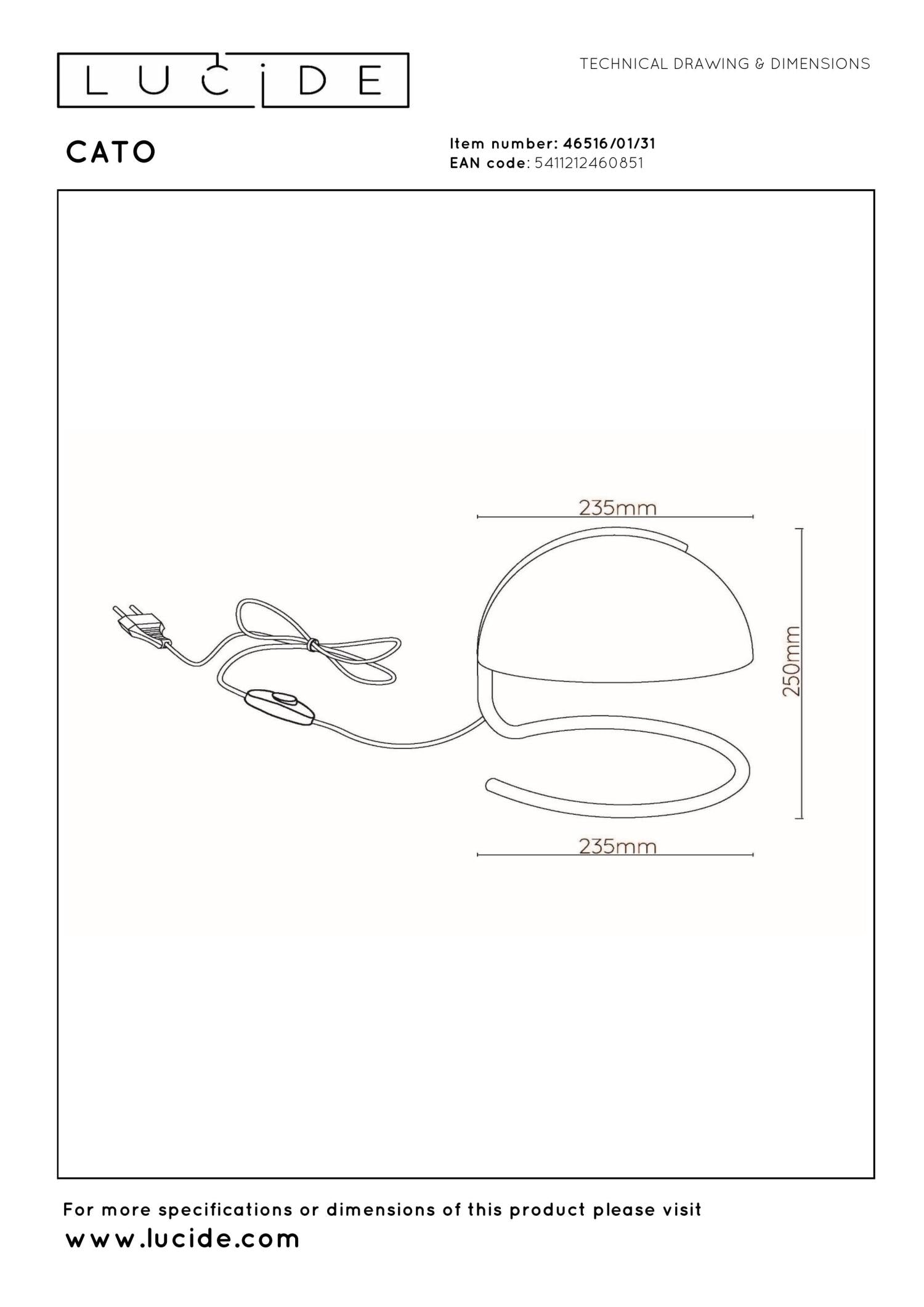 CATO - Lampe de table - Ø 23,5 cm - 1xE27 - Blanc