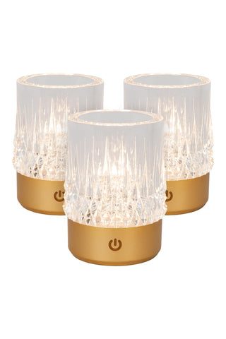 LILY - Oplaadbare Tafellamp - Accu/Batterij - Ø 8 cm - LED 3 StepDim - 1x3W 2700K/3000K - Mat Goud / Messing - Set van 3