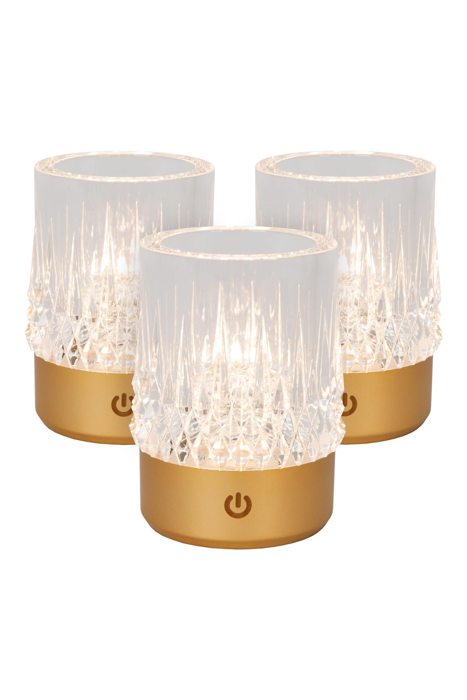 LILY - Oplaadbare Tafellamp - Accu/Batterij - Ø 8 cm - LED 3 StepDim - 1x3W 2700K/3000K - Mat Goud / Messing - Set van 3