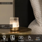 LILY - Oplaadbare Tafellamp - Accu/Batterij - Ø 8 cm - LED 3 StepDim - 1x3W 2700K/3000K - Mat Goud / Messing - Set van 3