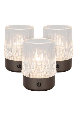 LILY - Oplaadbare Tafellamp - Accu/Batterij - Ø 8 cm - LED 3 StepDim - 1x3W 2700K/3000K - Zwart chroom - Set van 3