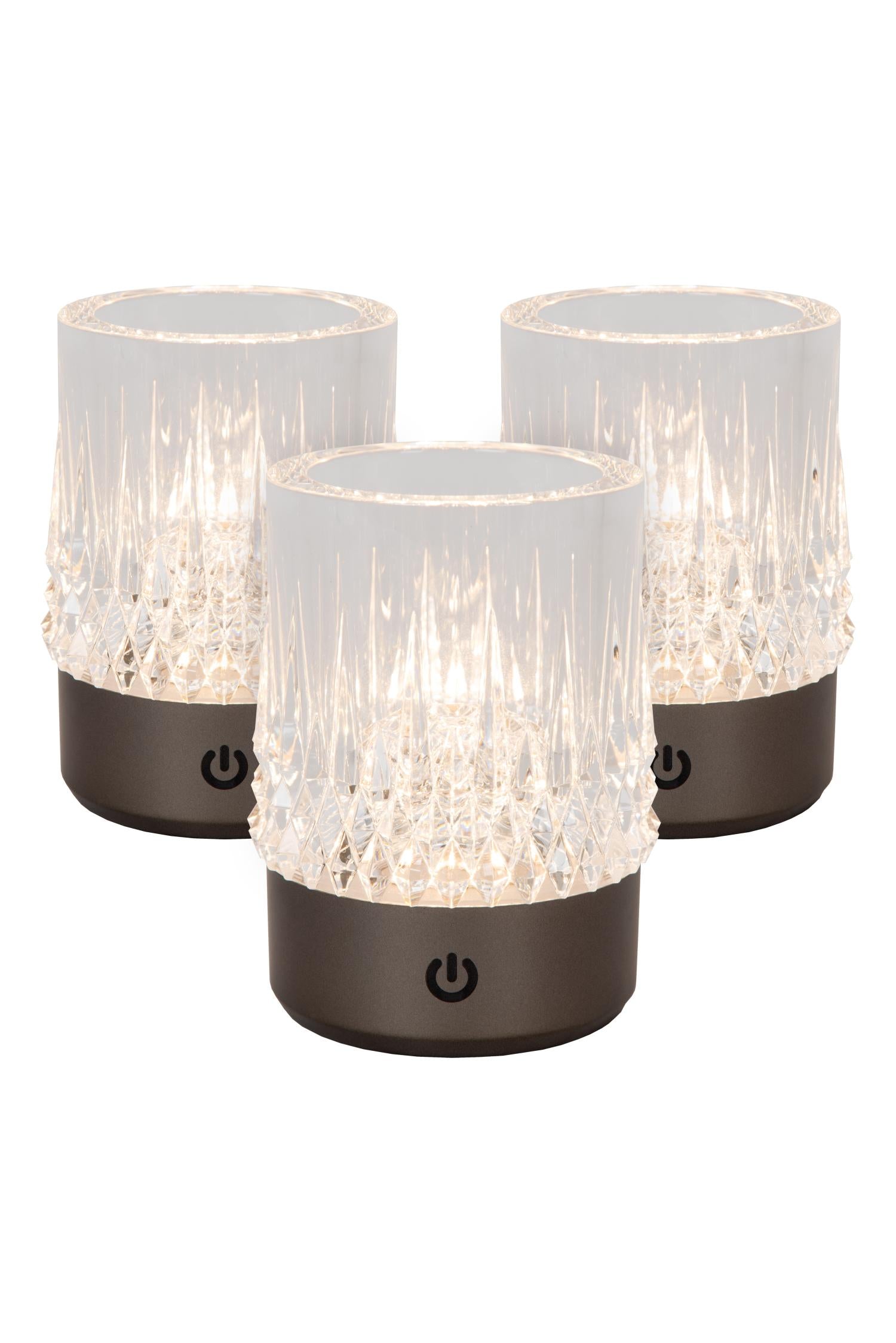 LILY - Oplaadbare Tafellamp - Accu/Batterij - Ø 8 cm - LED 3 StepDim - 1x3W 2700K/3000K - Zwart chroom - Set van 3