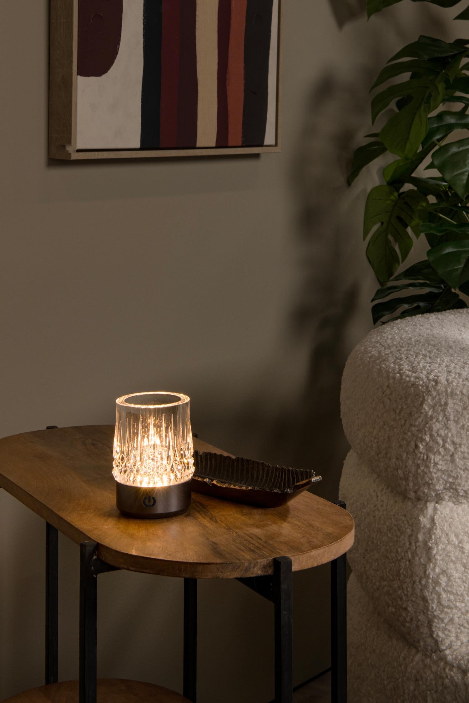 LILY - Oplaadbare Tafellamp - Accu/Batterij - Ø 8 cm - LED 3 StepDim - 1x3W 2700K/3000K - Zwart chroom - Set van 3