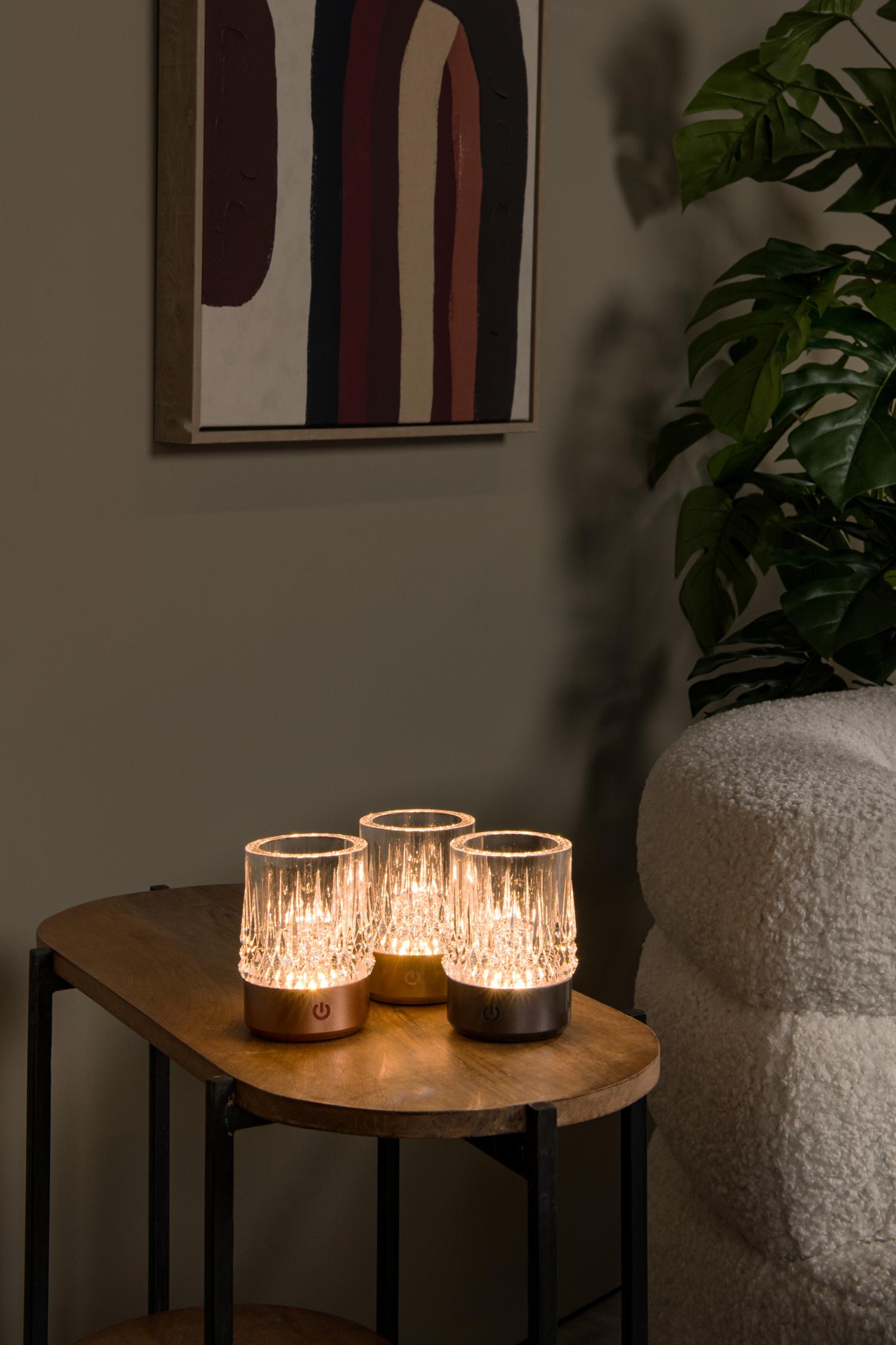 LILY - Oplaadbare Tafellamp - Accu/Batterij - Ø 8 cm - LED 3 StepDim - 1x3W 2700K/3000K - Zwart chroom - Set van 3