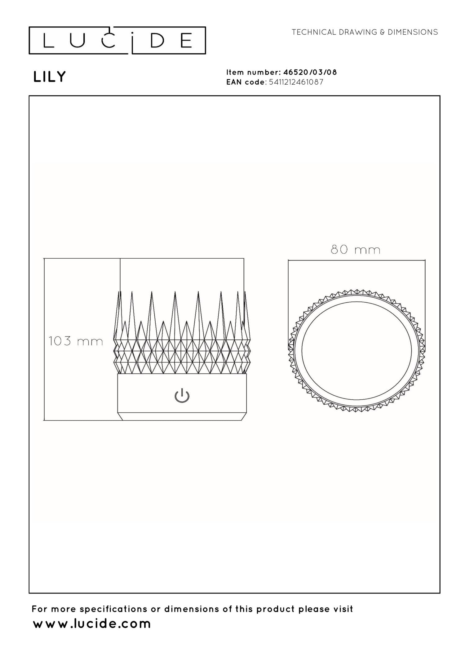 LILY - Oplaadbare Tafellamp - Accu/Batterij - Ø 8 cm - LED 3 StepDim - 1x3W 2700K/3000K - Zwart chroom - Set van 3