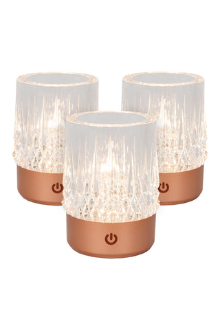 LILY - Oplaadbare Tafellamp - Accu/Batterij - Ø 8 cm - LED 3 StepDim - 1x3W 2700K/3000K - Koper - Set van 3