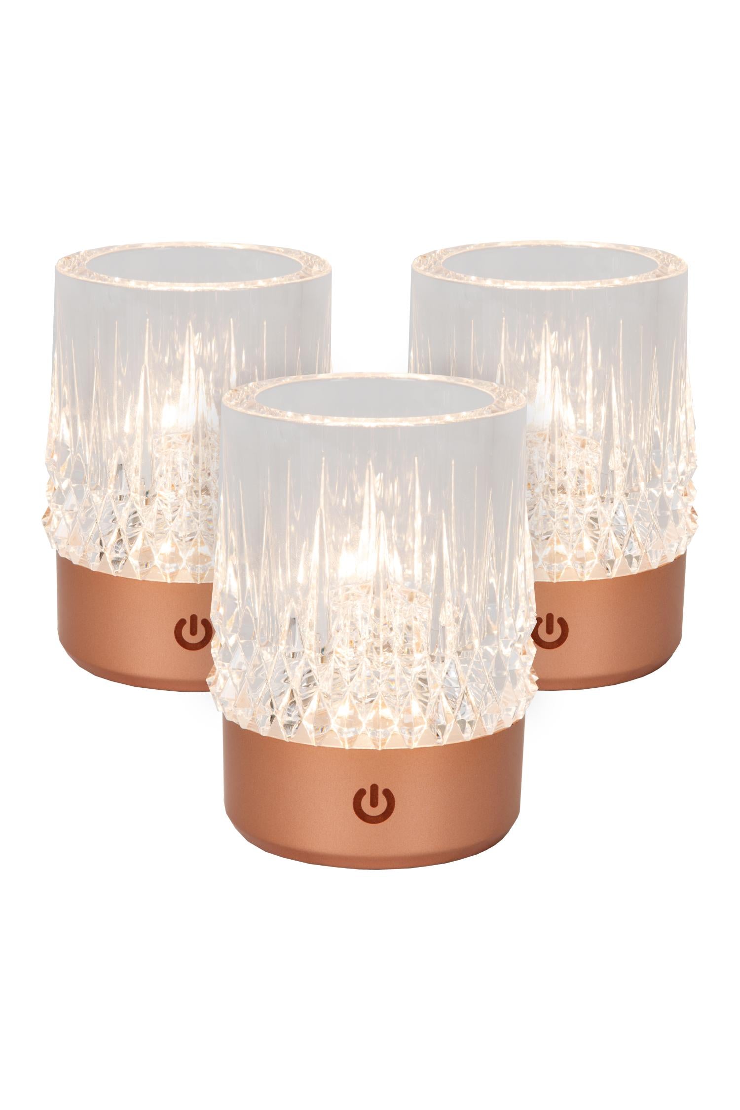 LILY - Oplaadbare Tafellamp - Accu/Batterij - Ø 8 cm - LED 3 StepDim - 1x3W 2700K/3000K - Koper - Set van 3