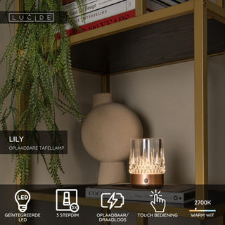 LILY - Oplaadbare Tafellamp - Accu/Batterij - Ø 8 cm - LED 3 StepDim - 1x3W 2700K/3000K - Koper - Set van 3