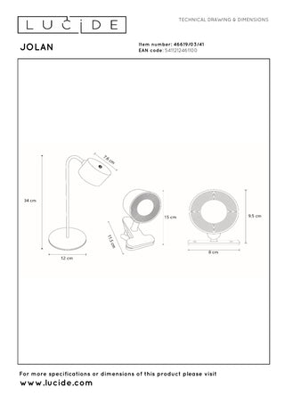 JOLAN - Oplaadbare Bureaulamp/Klemlamp/Wandlamp - Accu/Batterij - LED Dim to warm - 1x3,5W 2700K/5700K - Taupe