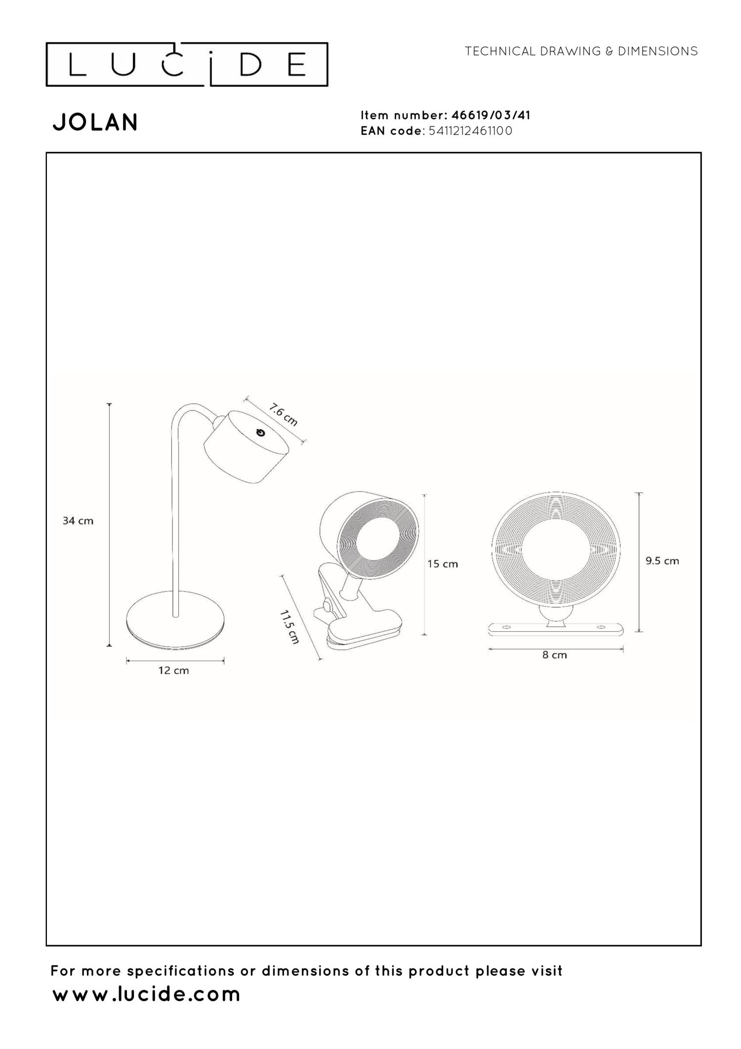 JOLAN - Oplaadbare Bureaulamp/Klemlamp/Wandlamp - Accu/Batterij - LED Dim to warm - 1x3,5W 2700K/5700K - Taupe