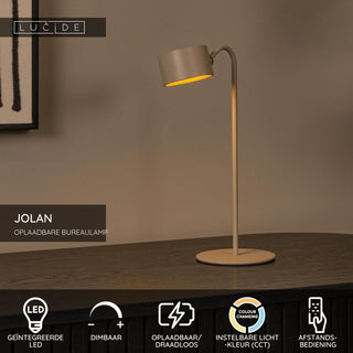 JOLAN - Oplaadbare Bureaulamp/Klemlamp/Wandlamp - Accu/Batterij - LED Dim to warm - 1x3,5W 2700K/5700K - Taupe