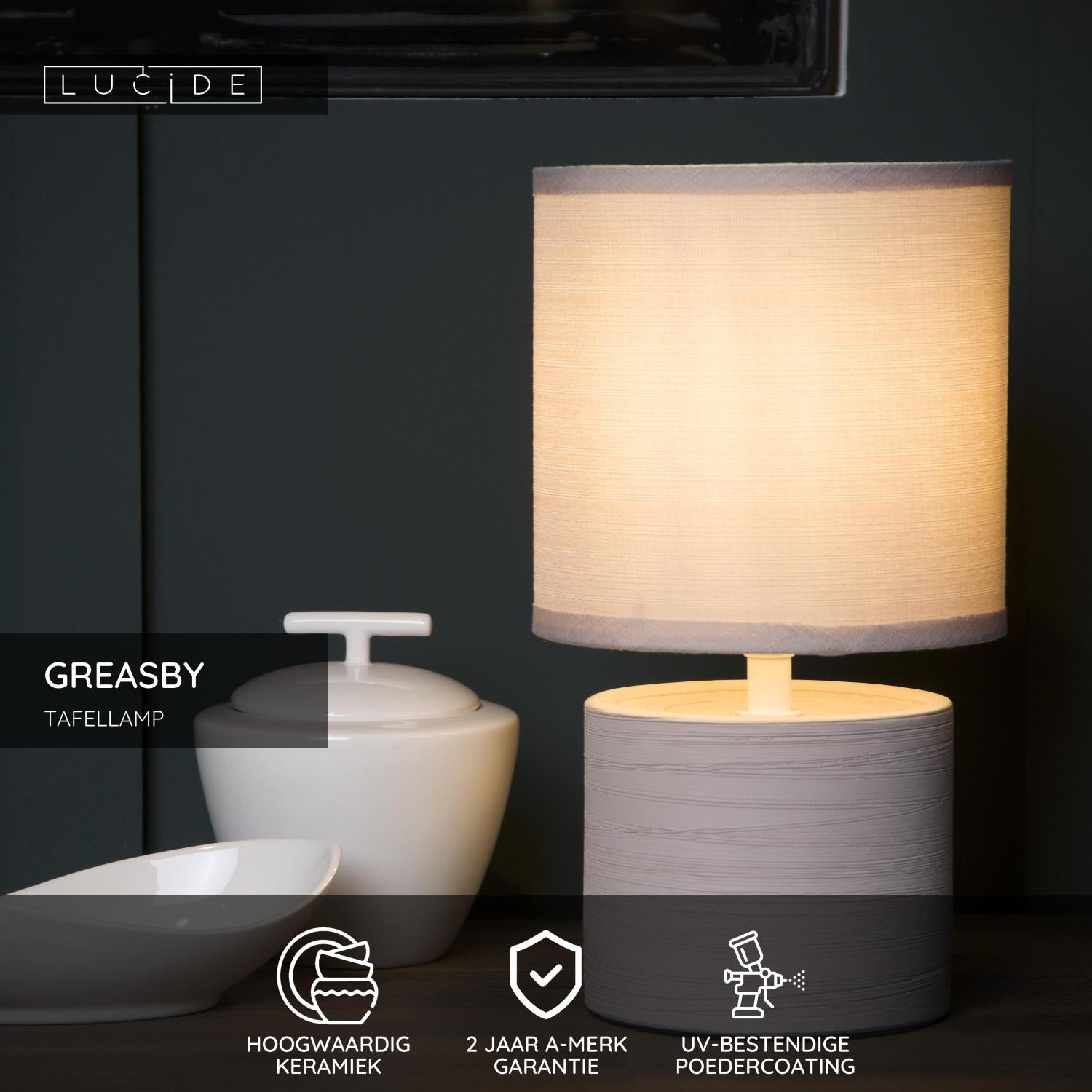 GREASBY - Lampe de table - Ø 14 cm - 1xE14 - Beige