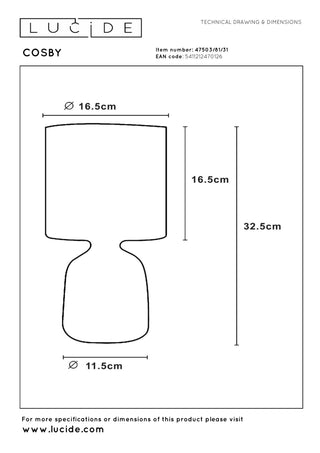 COSBY - Lampe de table - Ø 16,5 cm - 1xE14 - Blanc