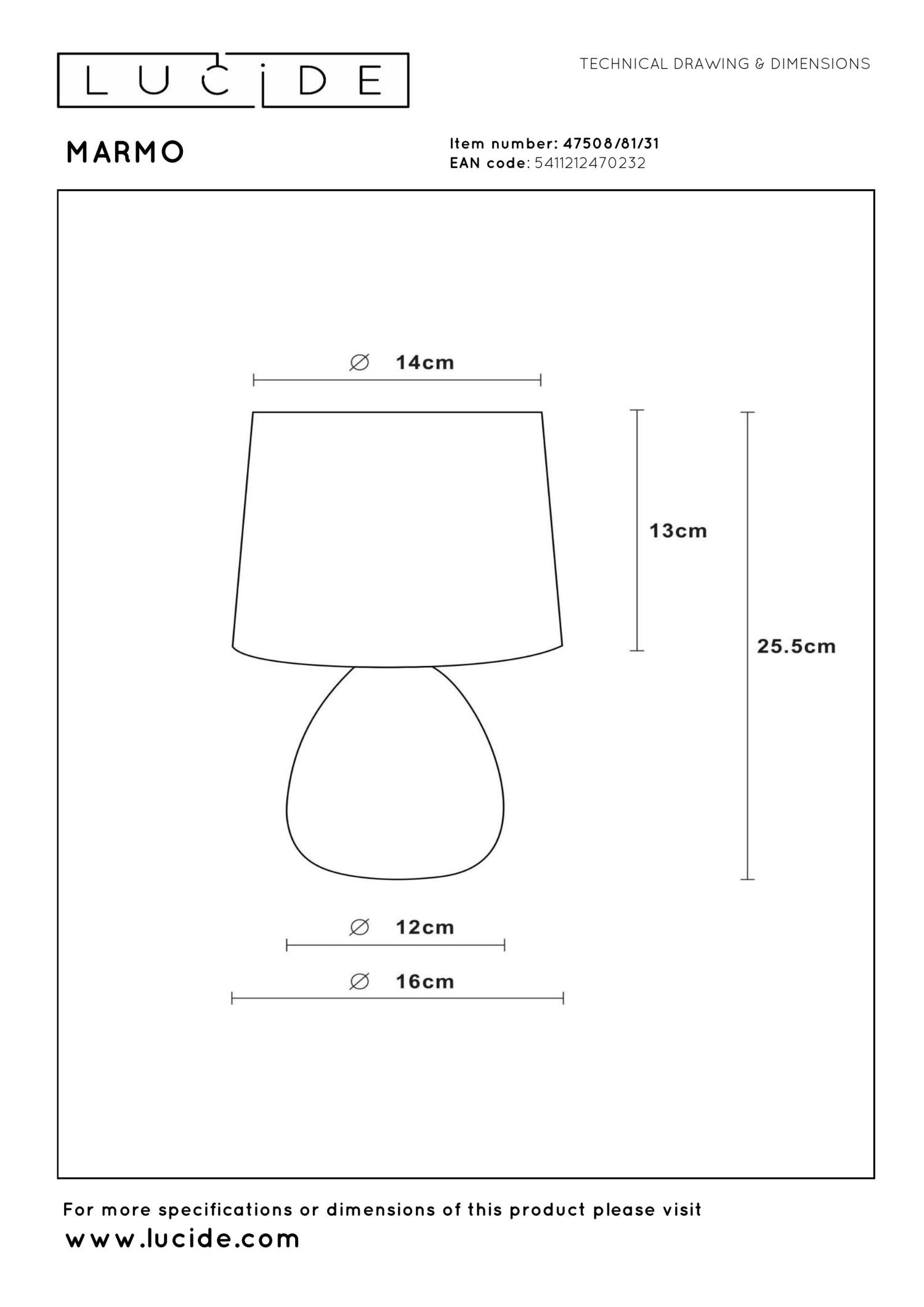 MARMO - Tafellamp - Ø 16 cm - 1xE14 - Wit