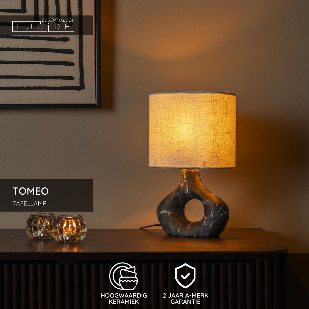 Lucide - TOMEO - Tafellamp - 1xE14 - Zwart - IP20