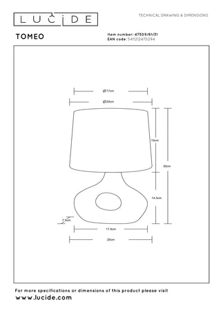 Lucide - TOMEO - Table lamp - 1xE14 - White - IP20