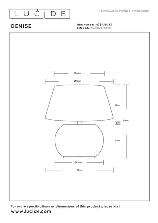 Lucide - DENISE - Lampe de table - Ø 55 cm - 1xE27 - Brun - IP20