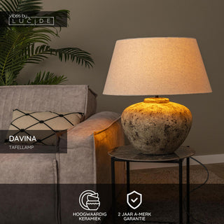 Lucide - DAVINA - Tafellamp - Ø 55 cm - 1xE27 - Bruin - IP20