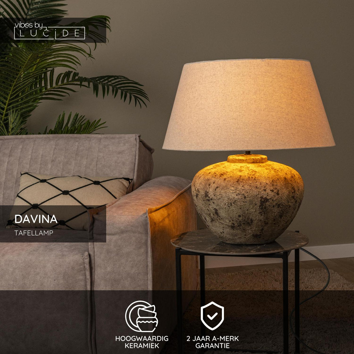 Lucide - DAVINA - Tafellamp - Ø 55 cm - 1xE27 - Bruin - IP20