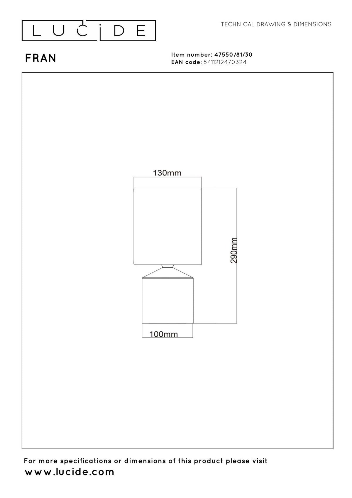 Lucide - FRAN - Tafellamp - Ø 13 cm - 1xE14 - Zwart - IP20