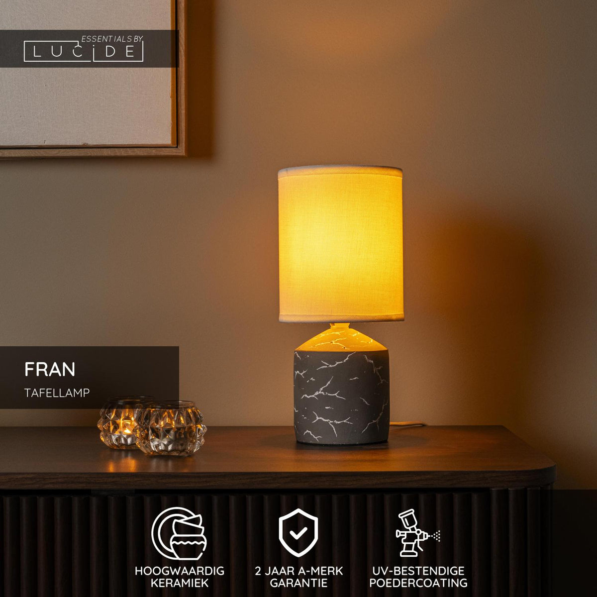 Lucide - FRAN - Tafellamp - Ø 13 cm - 1xE14 - Taupe - IP20