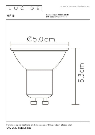 MR16 - LED lamp - Ø 5 cm - LED Dimmable - GU10 - 1x5W 3000K - White