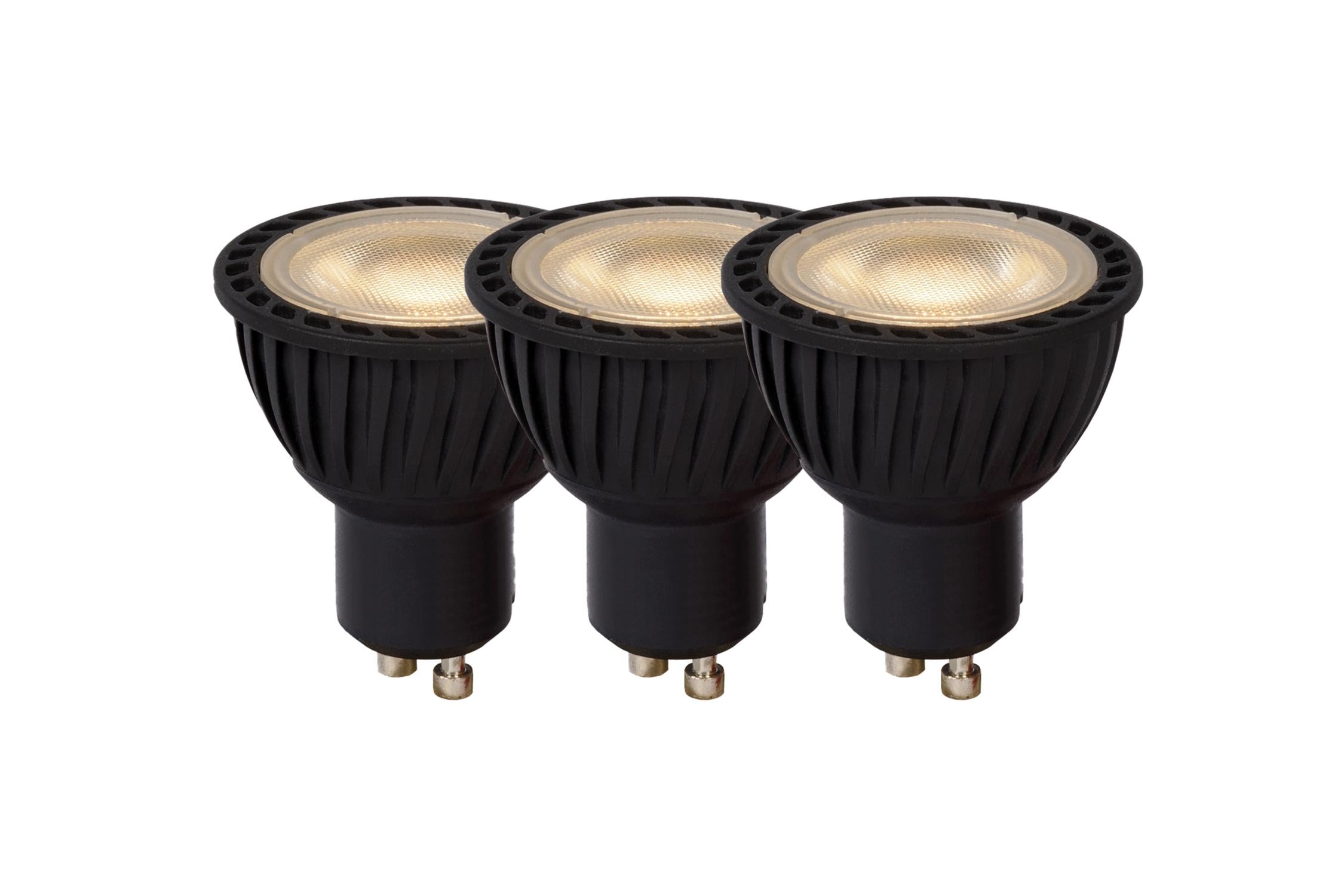 MR16 - Led lamp - Ø 5 cm - LED Dimb. - GU10 - 3x5W 3000K - Zwart - Set van 3