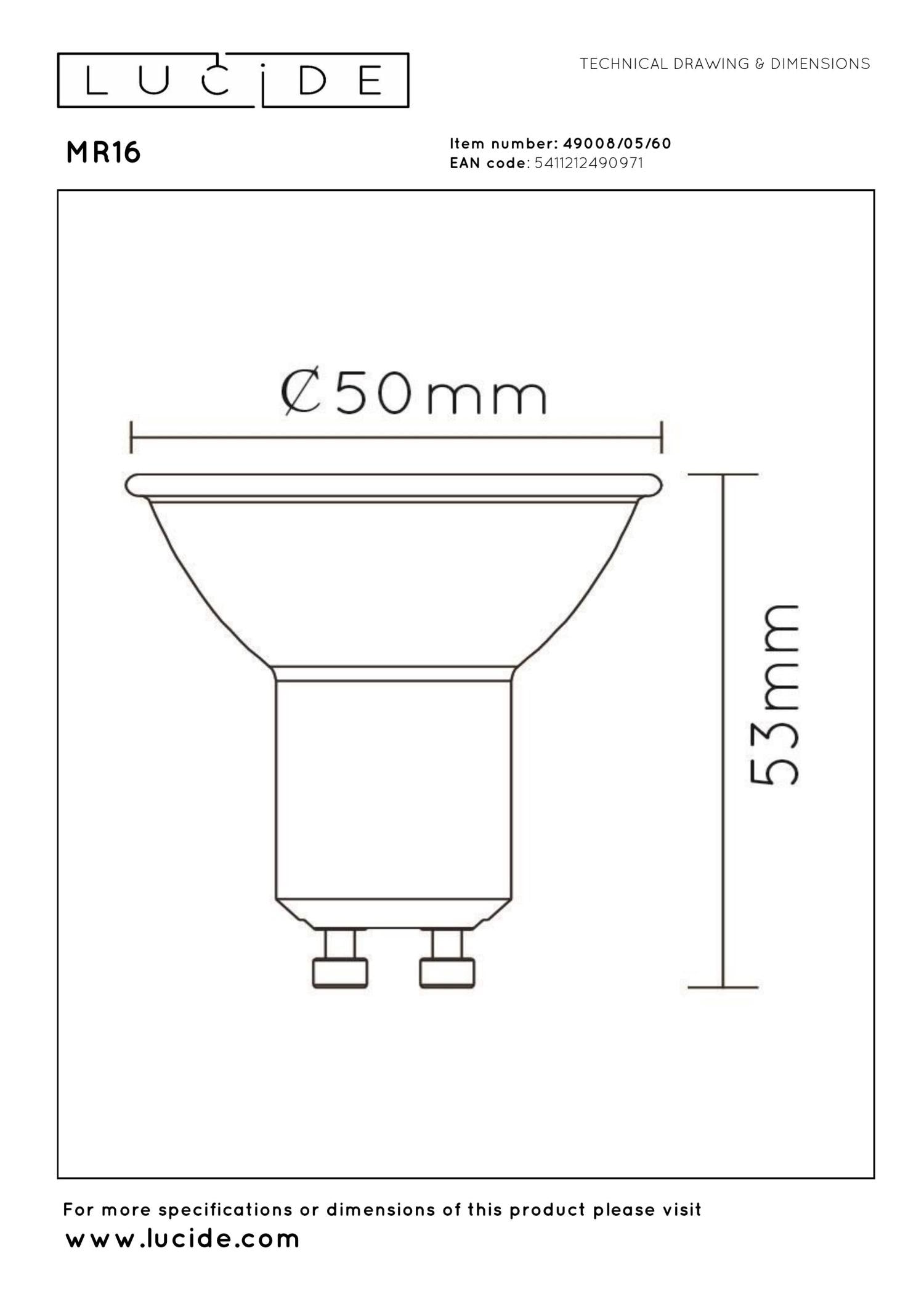 MR16 - LED lamp - Ø 5 cm - LED - GU10 - 1x5W 2700K - Transparent