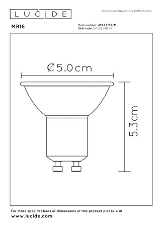 MR16 - Led lamp - Ø 5 cm - LED Dim to warm - GU10 - 1x5W 2200K/3000K - Wit