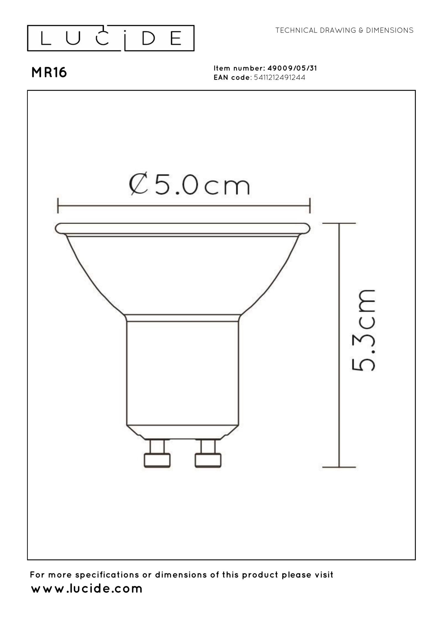 MR16 - Led lamp - Ø 5 cm - LED Dim to warm - GU10 - 1x5W 2200K/3000K - Wit