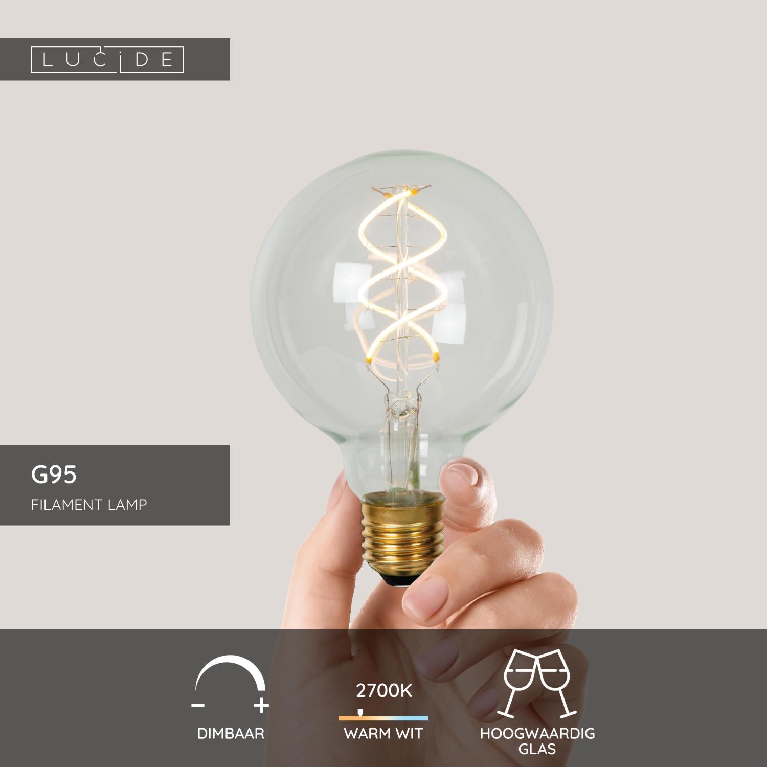G95 - Filament lamp - Ø 9,5 cm - LED Dimb. - E27 - 1x4,9W 2700K - Transparant