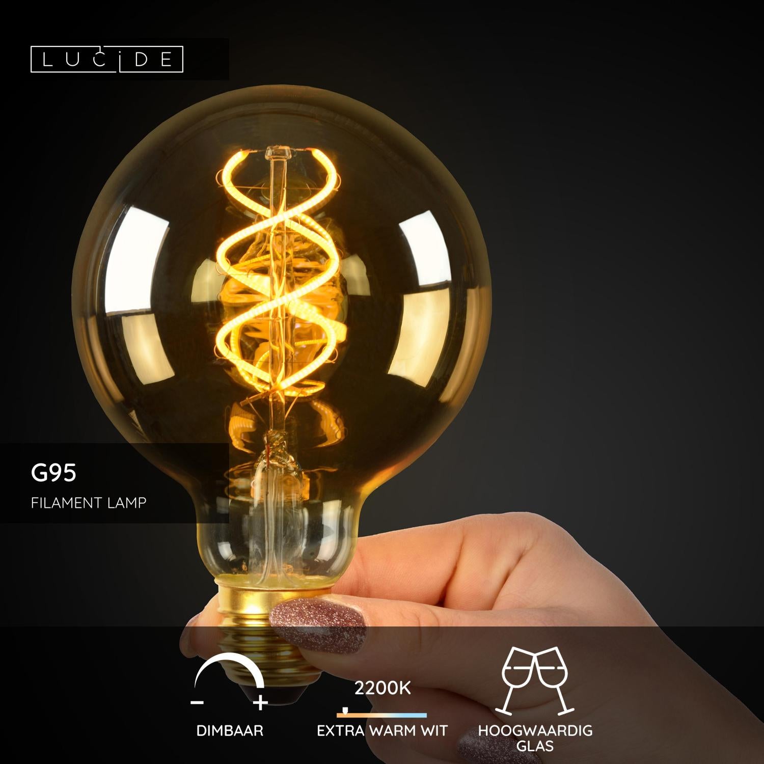 G95 - Filament lamp - Ø 9,5 cm - LED Dimb. - E27 - 1x4,9W 2200K - Amber