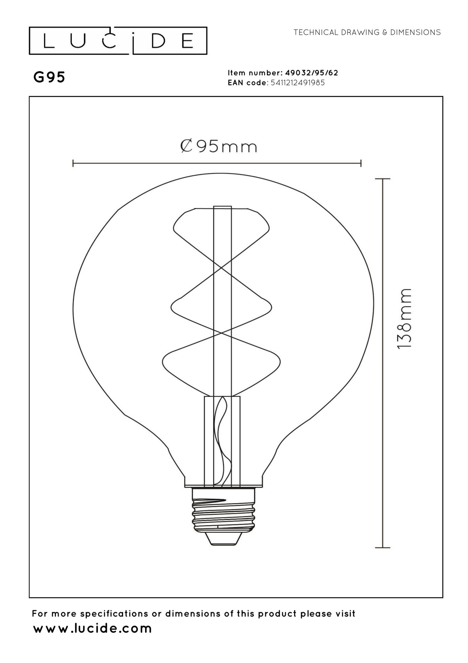 G95 - Filament lamp - Ø 9,5 cm - LED 3 StepDim (Memory) - E27 - 1x4,9W 2200K - Amber