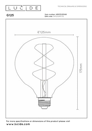 G125 - Filament lamp - Ø 12.5 cm - LED Dimmable - E27 - 1x4.9W 2700K - Transparent